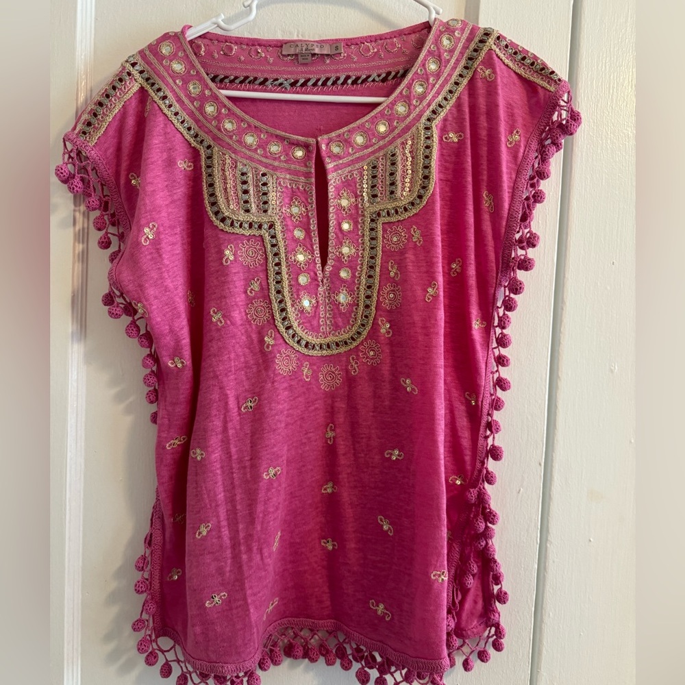 Calypso St. Barth Pom Pom tunic shirt